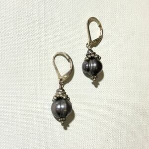 Vintage Sterling Silver Gray Pearl Drop Earrings – 1990s 925 Leverback